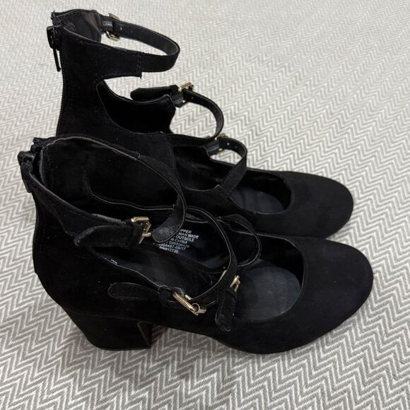 A New Day Black Strappy Heeled Mary Jane Heels Size 7 - Picture 2 of 5